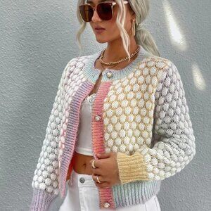 LAST ONE NWT: Bubble Crochet Knit Pastel Colorblock Cardigan